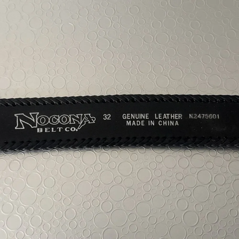 Nocona Black Leather Western Belt Strap No Buckle 32 Concho Laced Edge Cowboy